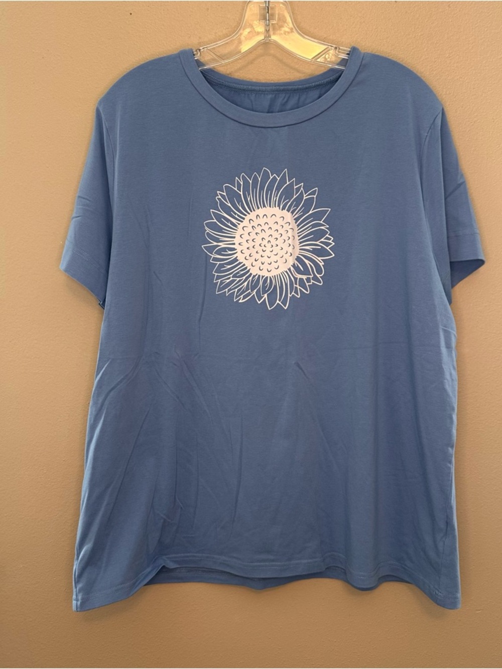Blue Tee with White Sunflower Graphic